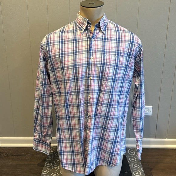 Peter Millar Men’s Large Plaid Button Down Dress Shirt Pocket Business Casual - Picture 1 of 5
